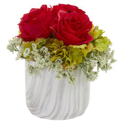 Rose and Hydrangea Artificial Arrangement in Marble Finished Vase